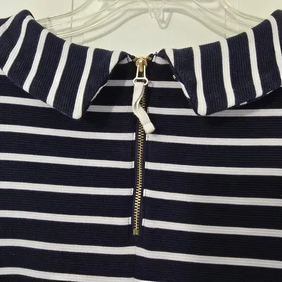 Talbots Roll Neck Striped Knit Shift Dress 3/4 Sleeves Navy Blue Size Large - Picture 5 of 8